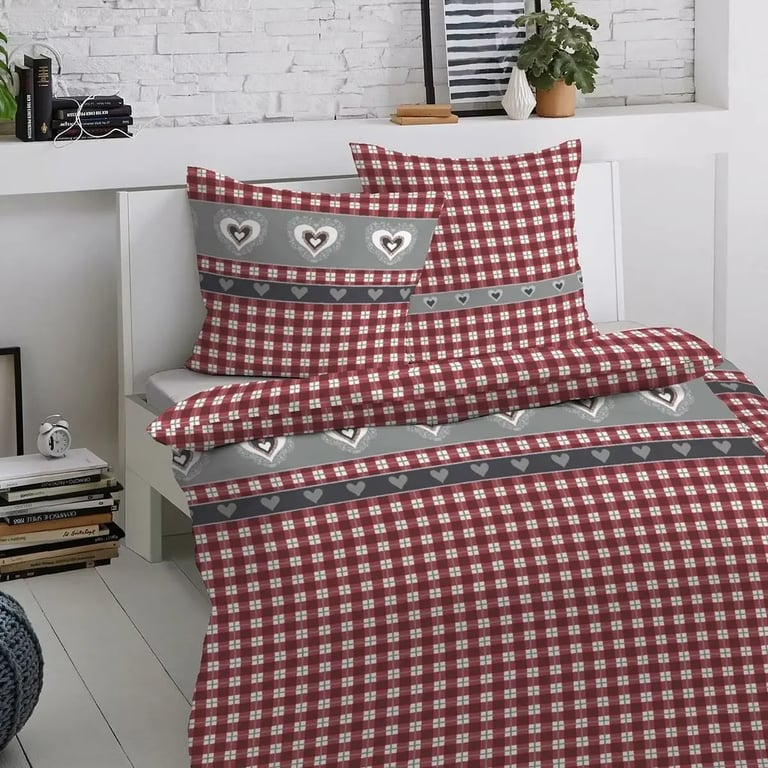 Traumschlaf Biber Bettwäsche Landhausherzen rot