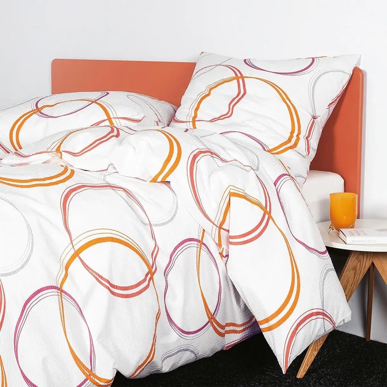 weiße Seersucker Bettwäsche mit Kreismotiv