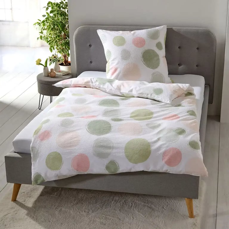 Traumschlaf Basic Seersucker Bettwäsche Kreise grün