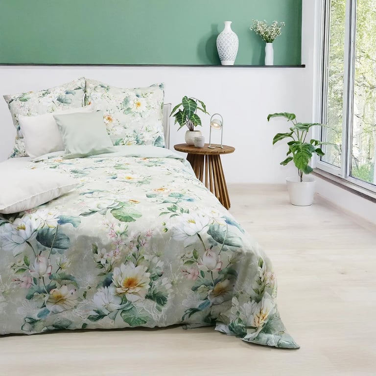 Mintfarbene Bettwäsche mit Blumenmotiv
