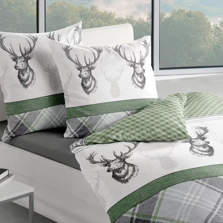 Traumschlaf Biber Bettwäsche Hirsche grün